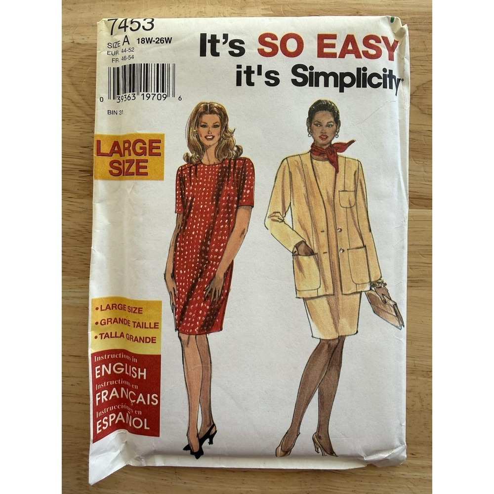 Simplicity Easy Pattern 7453 Women's Dress‎ Jacket Plus Sizes 18W-26W UNCUT FF